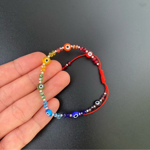 925 Sterling Silver Red Thread Eye Adjustable Bracelet Good Luck Pulsera - Picture 8 of 14